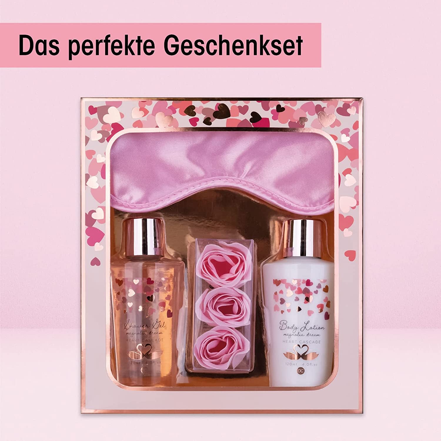 Coffret bain Heart Cascade â Gel douche, lait corporel, confettis de bain et masque de sommeil