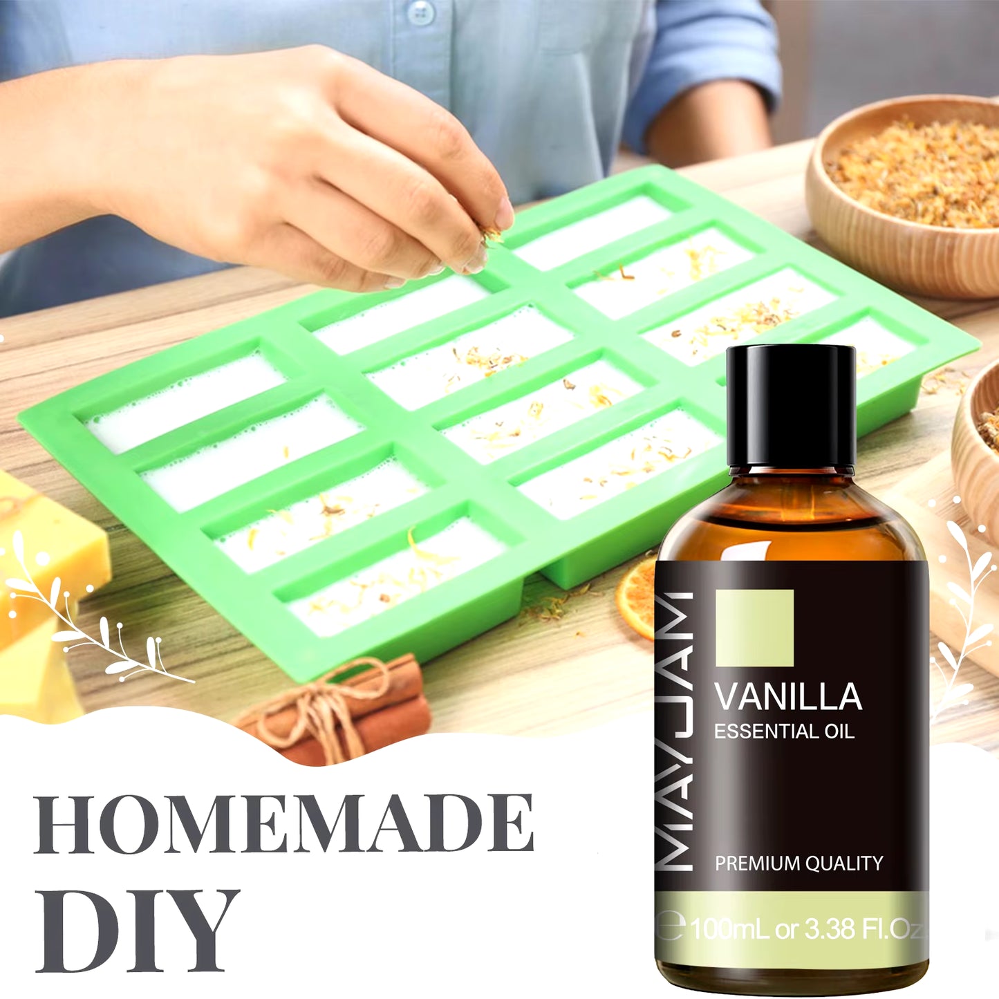 Huile essentielle naturelle 100 % pure – Lavande, Eucalyptus, Vanille, Santal, Jasmin, Citronnelle, Cannelle et plus | MAYJAM® Aromathérapie Premium