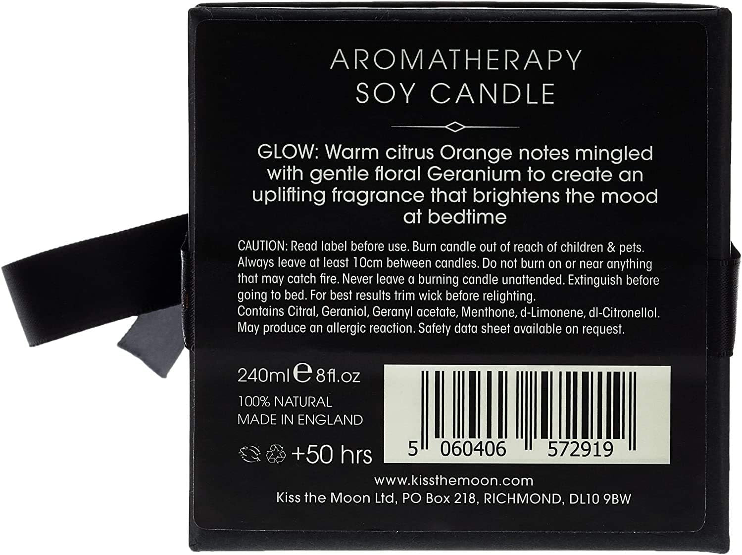GLOW Aromatherapy Soy Candle 240Ml | Relaxing Sleep Aid Aromatherapy Scented Candle | Includes Essential Oils to Aid Sleep | Orange & Geranium Fragrance