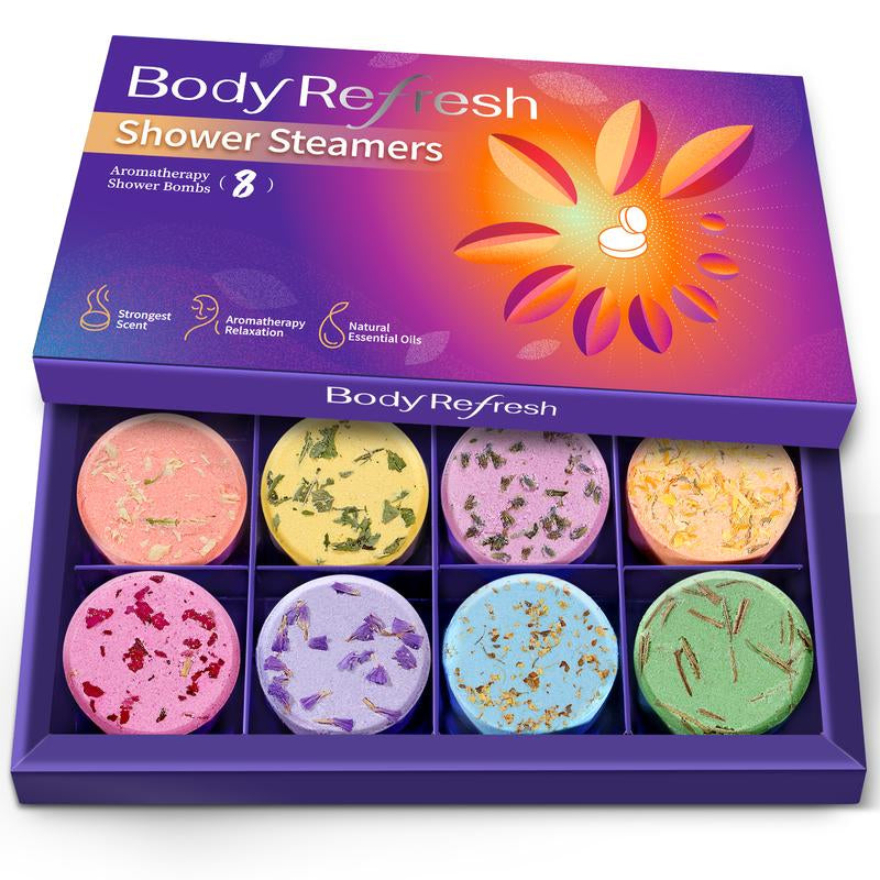 Bodyrefresh Shower Steamers Aromatherapy — 8 Pack Shower Bombs with Natural Essential Oils, Organic Plant Fragrance, Stress Relief, Self Care Relaxation Home SPA, Birthday Gifts for Women, Christmas Gift for Girlfriend, Mom, Teacher, Mum