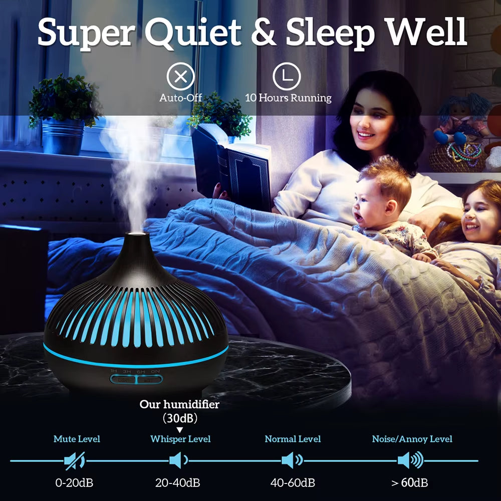 Diffuseur D'Huiles Essentielles D'Aromathérapie 500ML, Humidificateur D'Air Ultrasonique Avec Télécommande, Grain De Bois, Frais Avec 7 Lumières LED Colorées