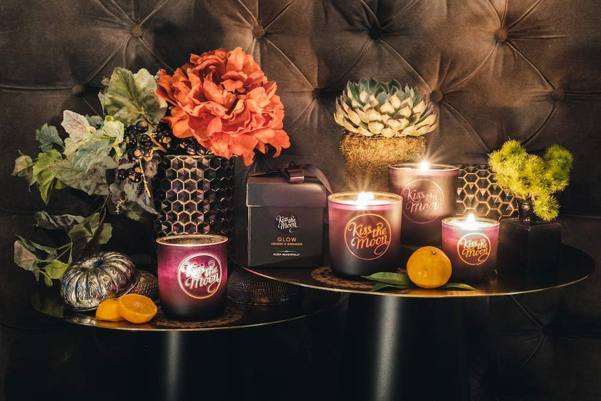 GLOW Aromatherapy Soy Candle 240Ml | Relaxing Sleep Aid Aromatherapy Scented Candle | Includes Essential Oils to Aid Sleep | Orange & Geranium Fragrance