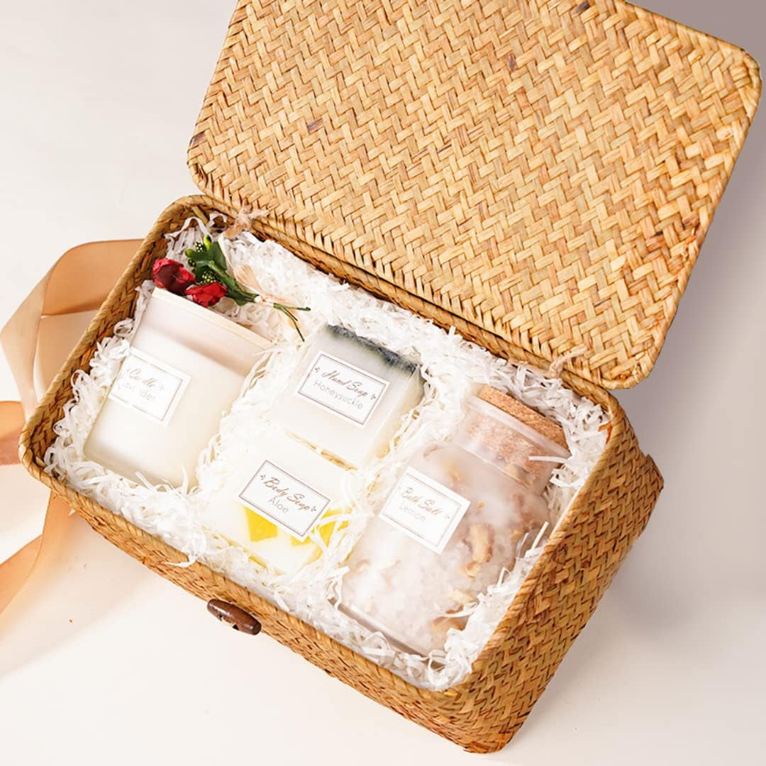 Coffret Cadeau Femme Premium – Soin du Corps & Bien-Être – Panier Tressé Réutilisable + Carte Personnalisable