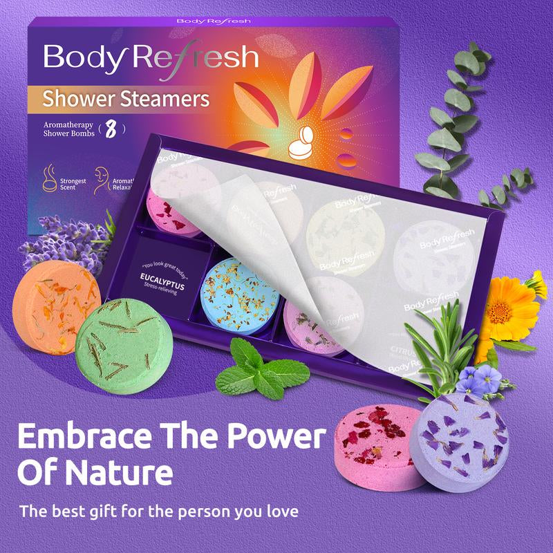 Bodyrefresh Shower Steamers Aromatherapy — 8 Pack Shower Bombs with Natural Essential Oils, Organic Plant Fragrance, Stress Relief, Self Care Relaxation Home SPA, Birthday Gifts for Women, Christmas Gift for Girlfriend, Mom, Teacher, Mum