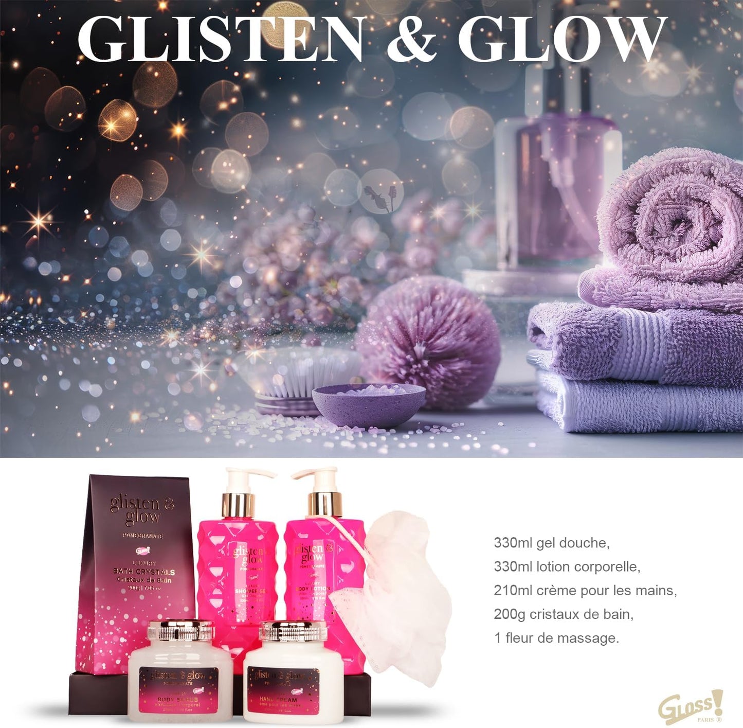 Coffret Bain & Bien-Être GLISTEN GLOW™ – Panier Cadeau Relaxation pour Femme
