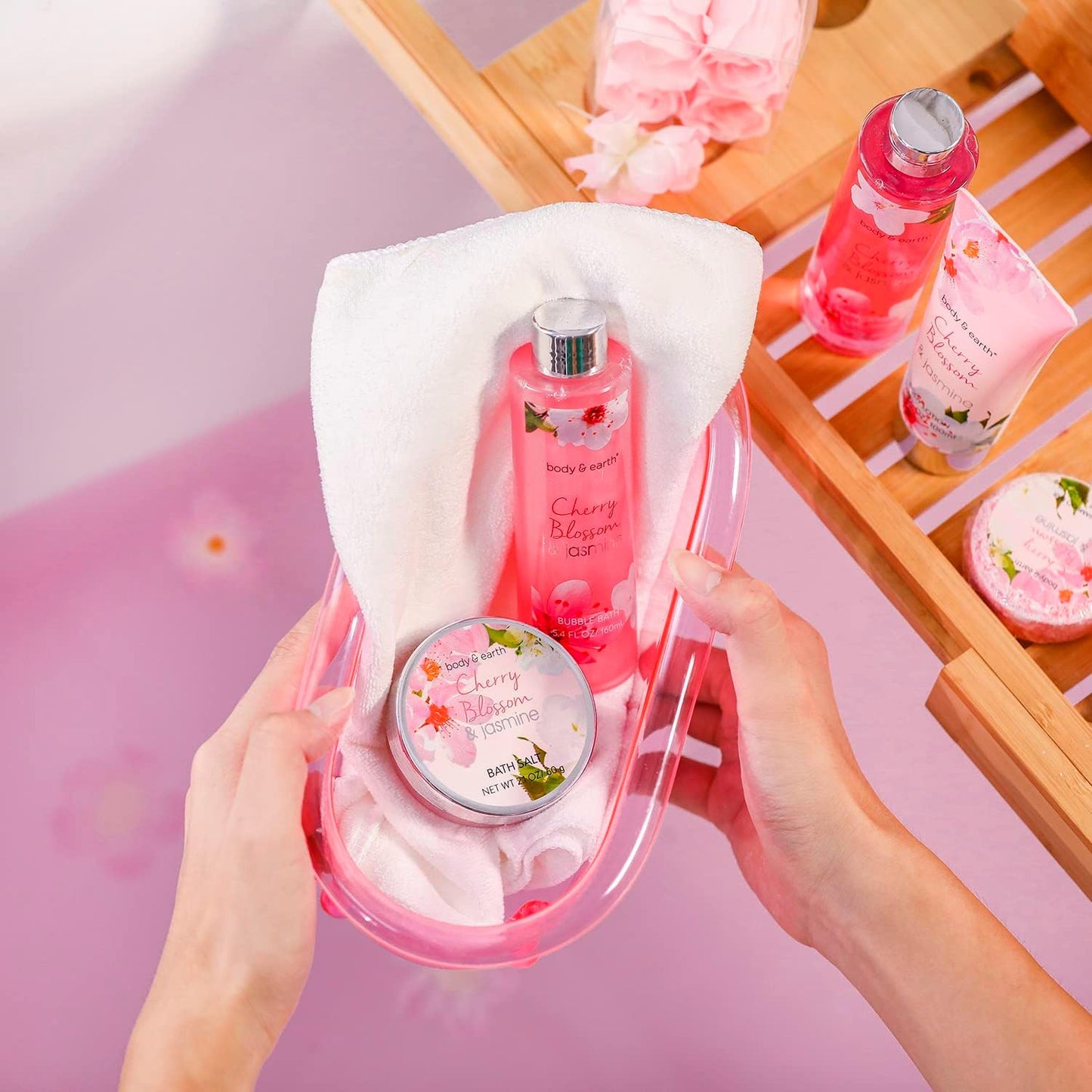 Coffret Bain Femme – 8 Pièces au Parfum Fleur de Cerisier & Jasmin – Baignoire Décorative – Idée Cadeau Bien-Être