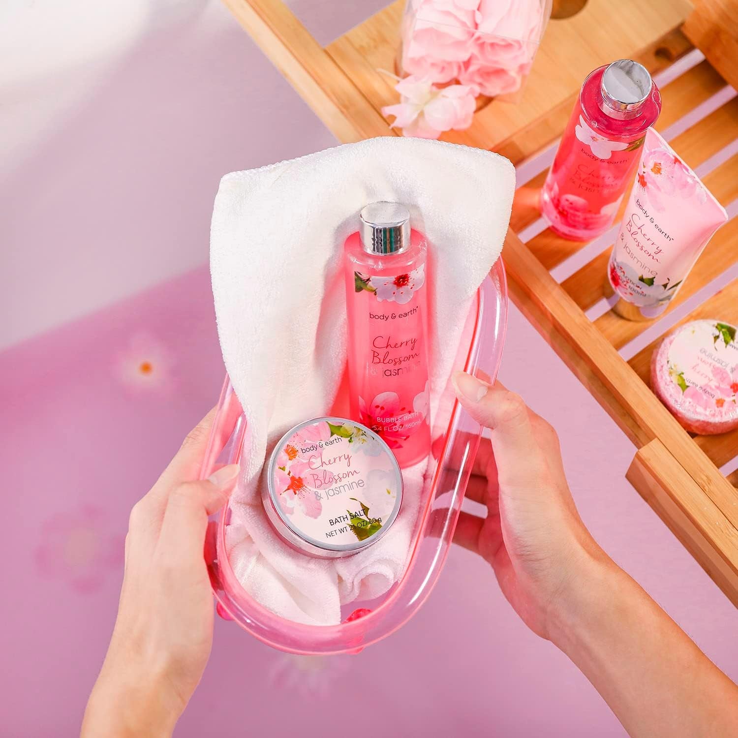 Coffret Bain Femme – 8 Pièces au Parfum Fleur de Cerisier & Jasmin – Baignoire Décorative – Idée Cadeau Bien-Être