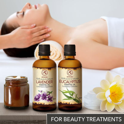 Huiles Essentielles Set 2X100Ml - Huile De Lavande - Huile Eucalyptus - Aromathérapie - Détente - Massage
