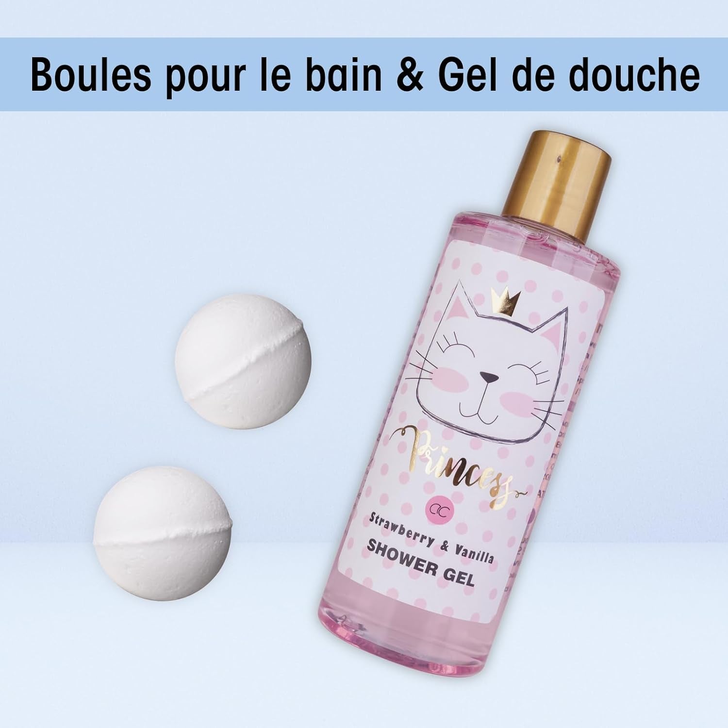 Coffret Bain Princess Kitty – Kit Douche 7 Pièces Fraise & Vanille – Cadeau Fille, Enfant & Adolescente