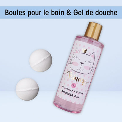 Coffret Bain Princess Kitty – Kit Douche 7 Pièces Fraise & Vanille – Cadeau Fille, Enfant & Adolescente