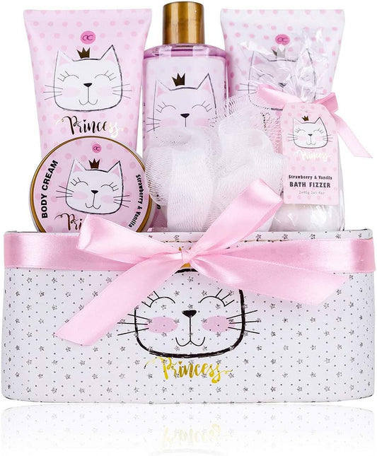 Coffret Bain Princess Kitty – Kit Douche 7 Pièces Fraise & Vanille – Cadeau Fille, Enfant & Adolescente
