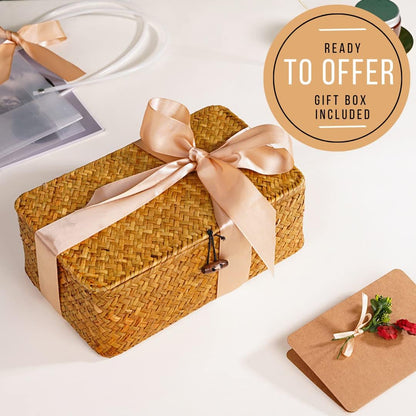 Coffret Cadeau Femme Premium – Soin du Corps & Bien-Être – Panier Tressé Réutilisable + Carte Personnalisable