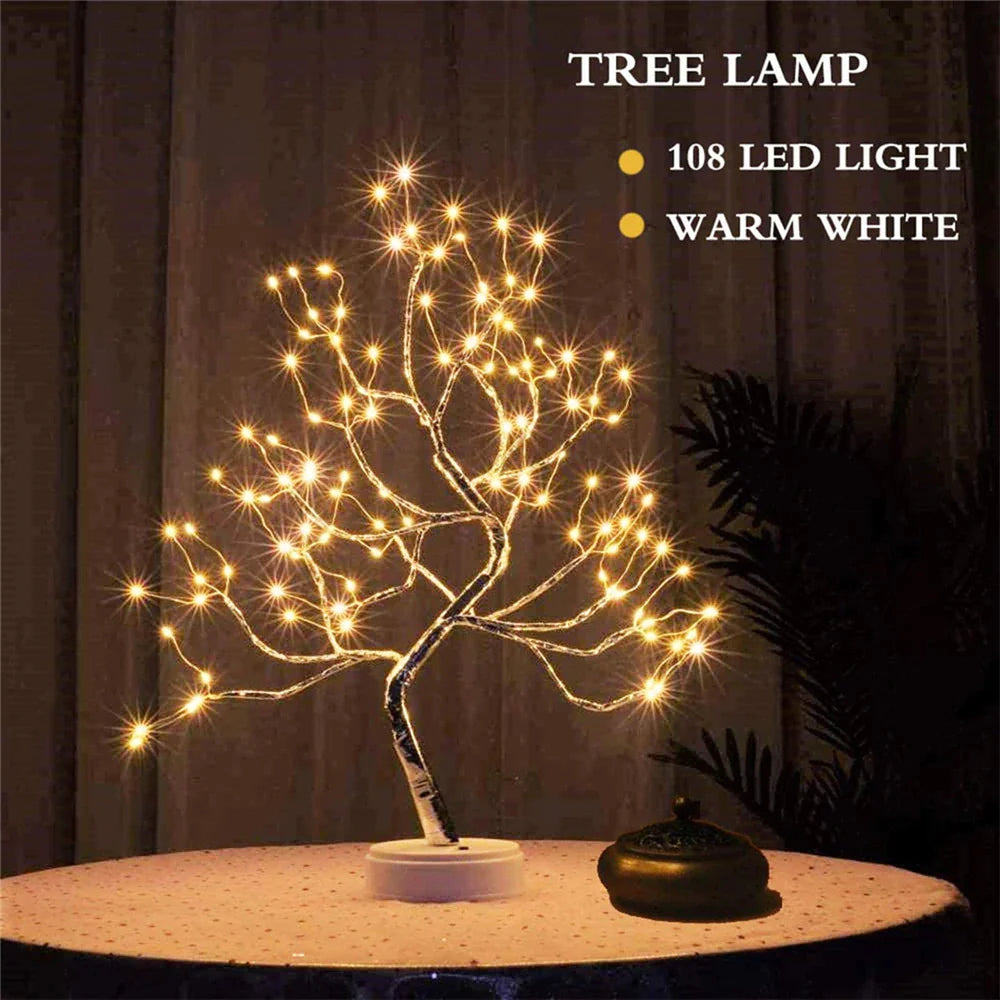 Mini Sapin Lumineux LED en Fil de Cuivre – Veilleuse de Noël & Déco Féérique