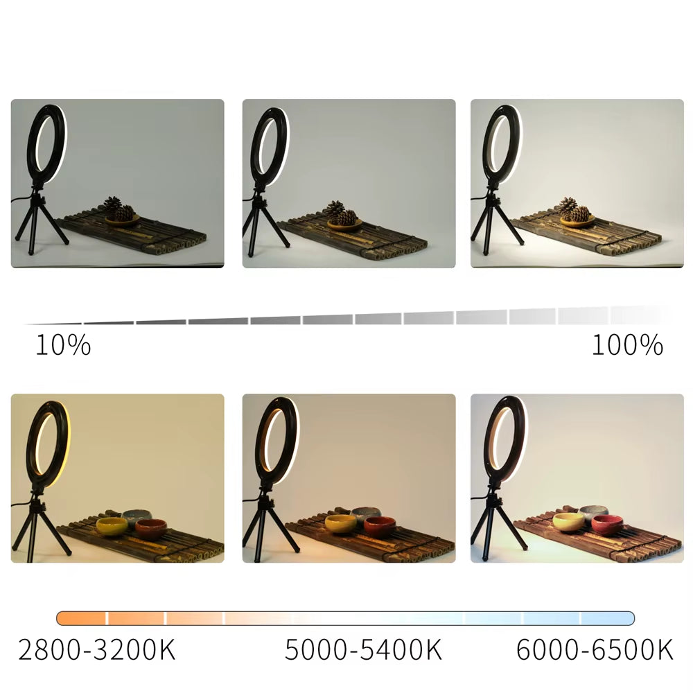 Lampe Selfie LED 6’’ – Anneau Lumineux avec Trépied et Port USB, Éclairage Réglable pour Créateurs, Bureau ou Maquillage