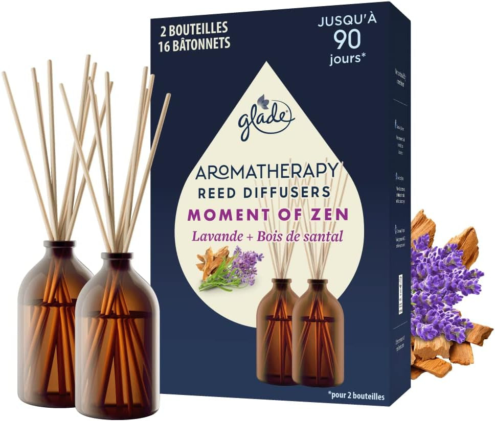 Diffuseur à Bâtonnets Parfumés – Huiles Essentielles Naturelles | Jusqu’à 90 Jours de Fraîcheur – Parfum Zen, Lavande & Bois de Santal