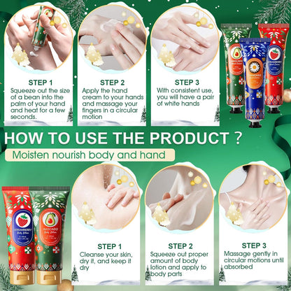 Coffret Noël Crèmes Mains & Corps – 5 Parfums Festifs – 3 Crèmes Mains + 2 Lotions Corps – Idée Cadeau Femme Hiver