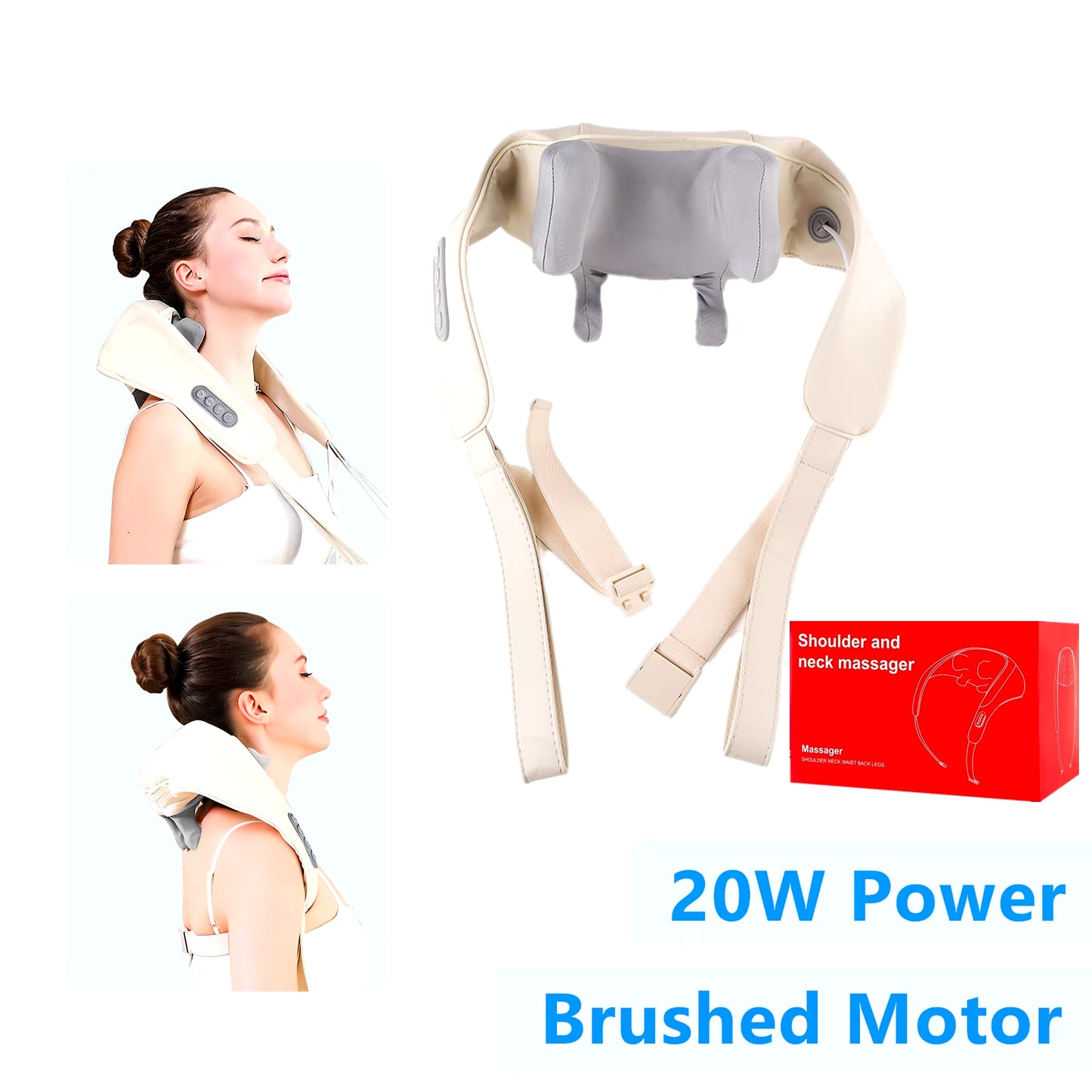 Châle de Massage Cervical Sans Fil – 26W, Chauffant et Pétrissant, Soulage le Cou, le Dos et les Épaules | Masseur Shiatsu Relaxant Ezilus