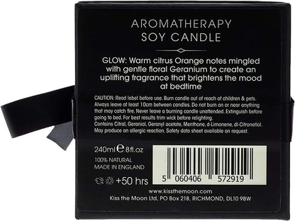 GLOW Aromatherapy Soy Candle 240Ml | Relaxing Sleep Aid Aromatherapy Scented Candle | Includes Essential Oils to Aid Sleep | Orange & Geranium Fragrance