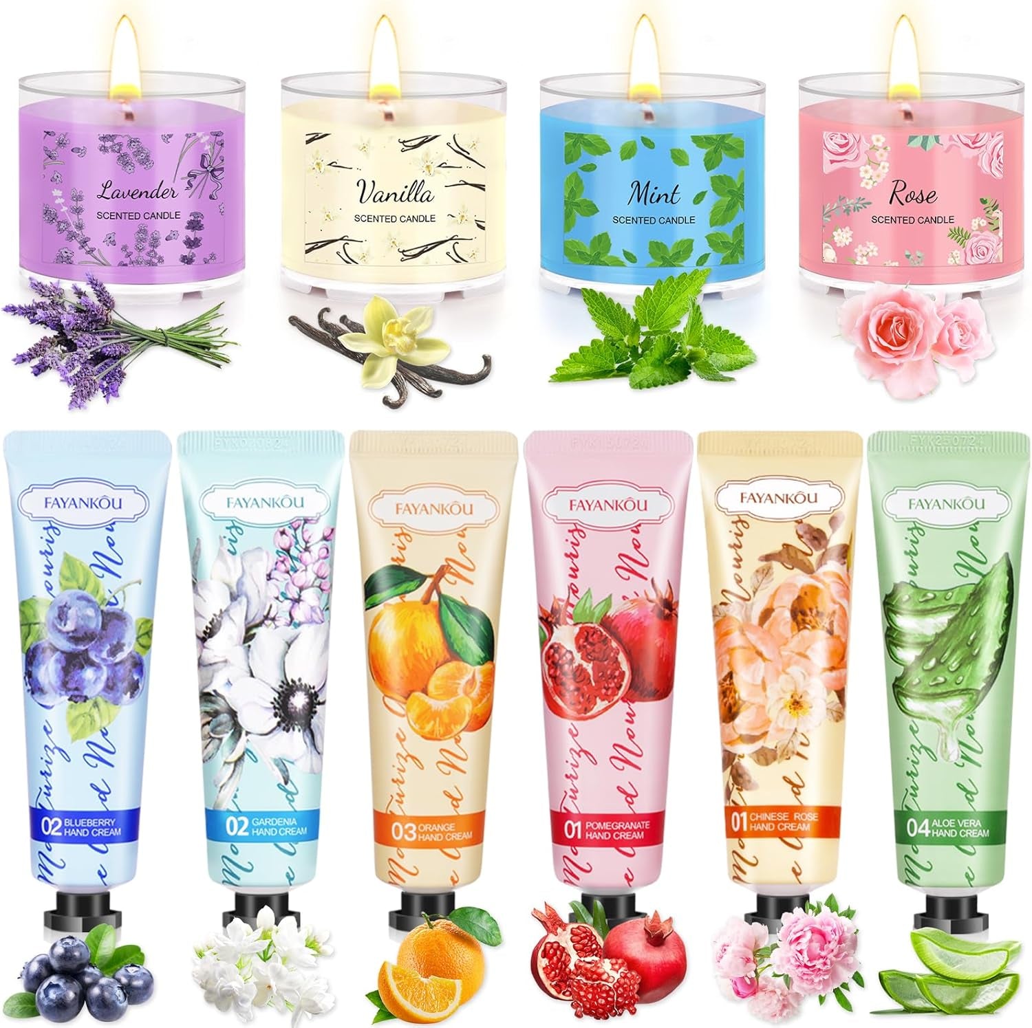 Coffret Cadeau 4 Bougies Parfumées Et 6 Crèmes Pour Les Mains 