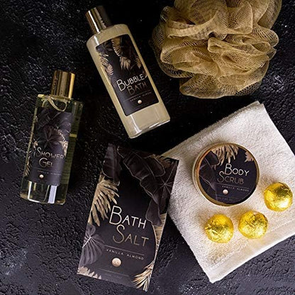 Coffret Bain de Luxe en Escarpins Pailletés Dorés – Gel Douche, Lait Corps, Sels & Gommage – Idée Cadeau Femme