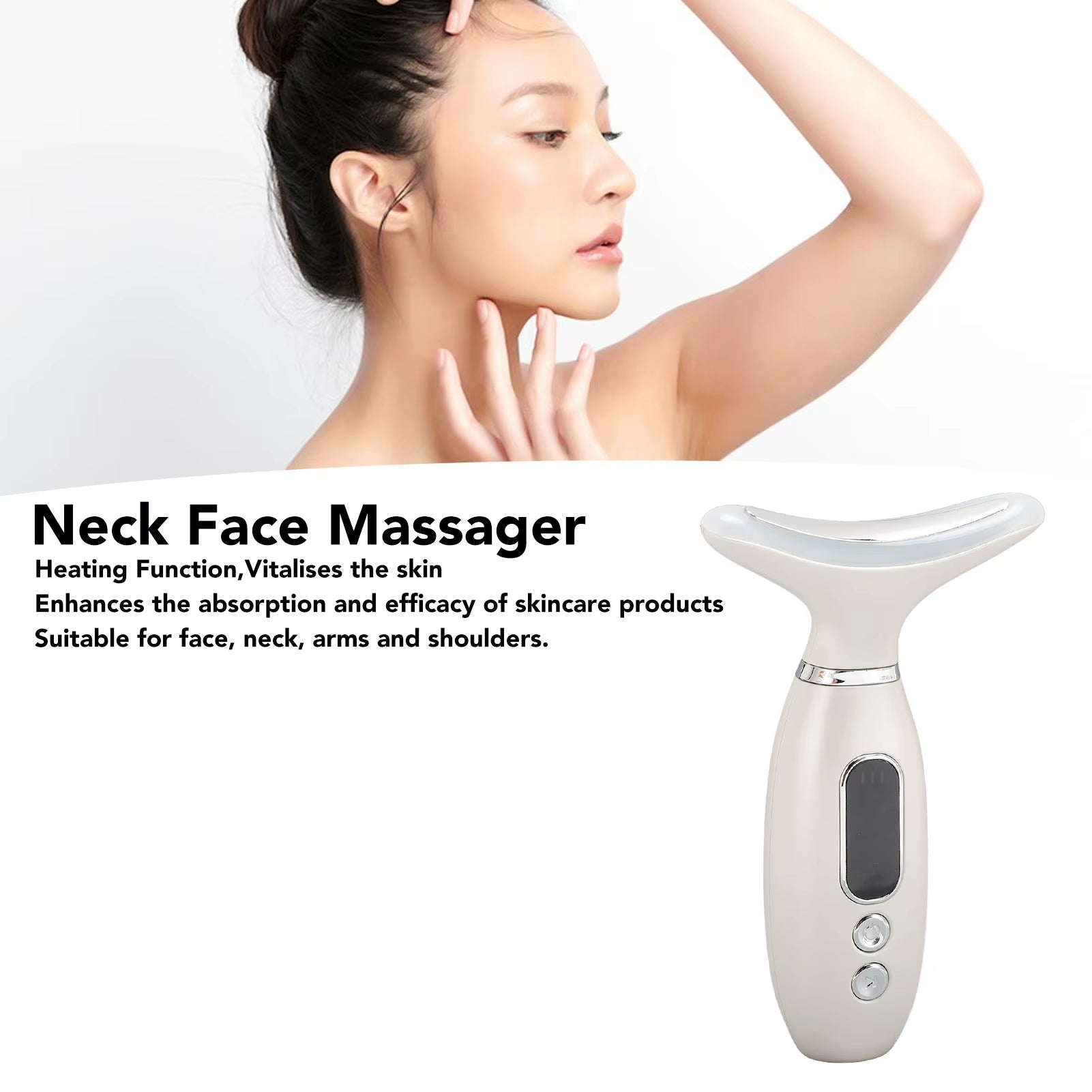 Appareil de Massage Facial Chauffant & Vibrant – Soin Raffermissant du Visage et du Cou, Stimulation & Éclat de la Peau