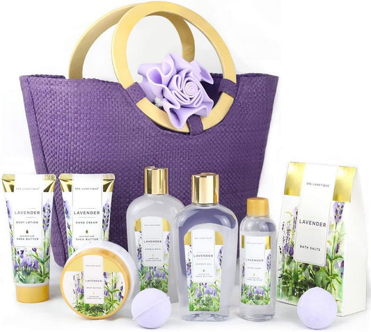 Coffret Soin Femme – 10 Pièces • Bain Relaxant à la Lavande • Lotion & Gel Douche • Sel de Bain • Cadeau Parfait Anniversaire, Noël, Saint-Valentin