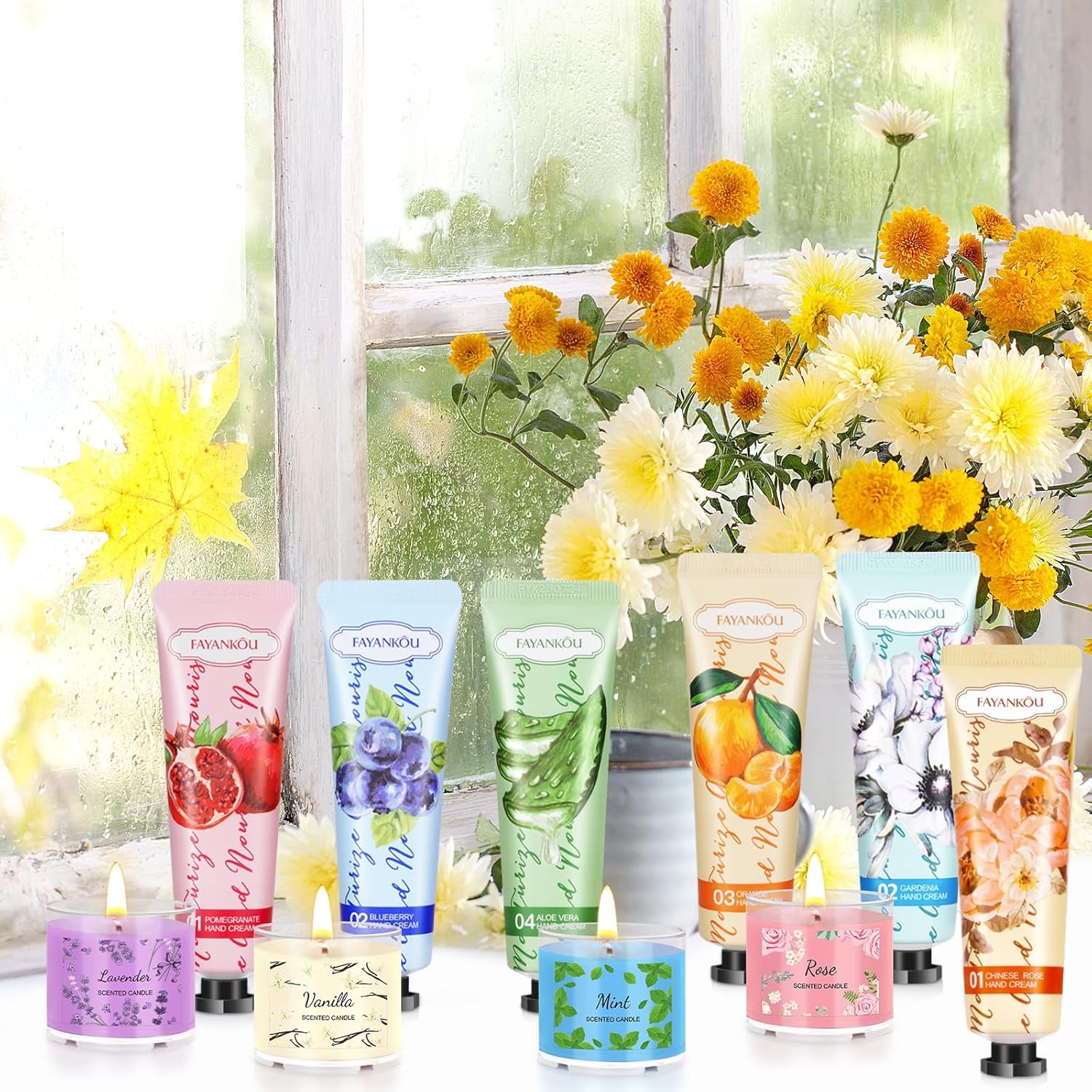 Coffret Cadeau 4 Bougies Parfumées Et 6 Crèmes Pour Les Mains 