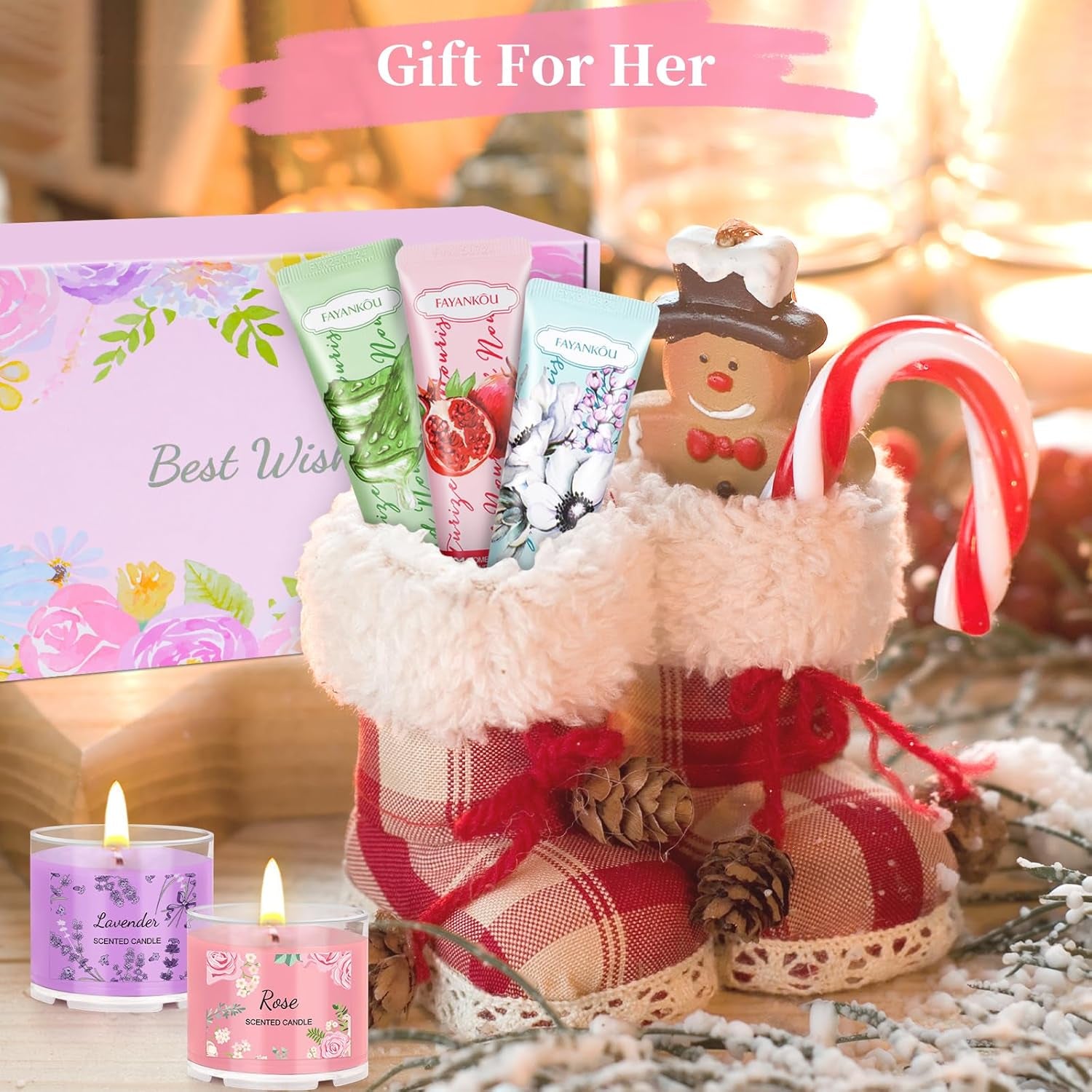 Coffret Cadeau 4 Bougies Parfumées Et 6 Crèmes Pour Les Mains 