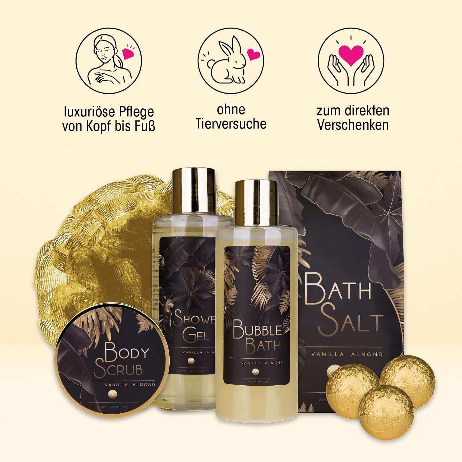Coffret Bain de Luxe en Escarpins Pailletés Dorés – Gel Douche, Lait Corps, Sels & Gommage – Idée Cadeau Femme