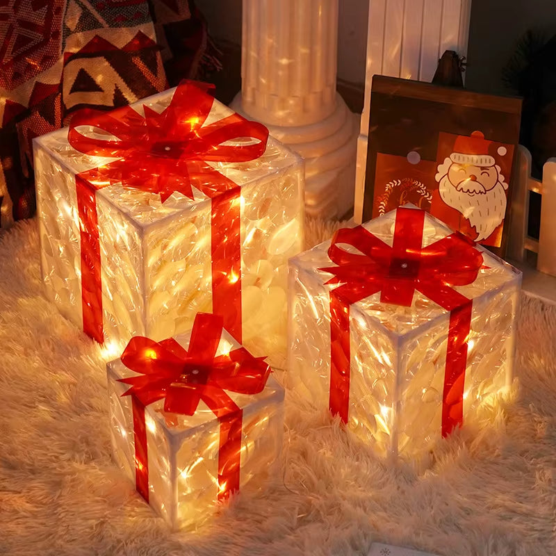 Boîte Cadeau Lumineuse de Noël – Décoration Festive avec Nœud LED, Éclairage Intérieur & Extérieur, Ambiance Magique pour Fêtes et Maisons
