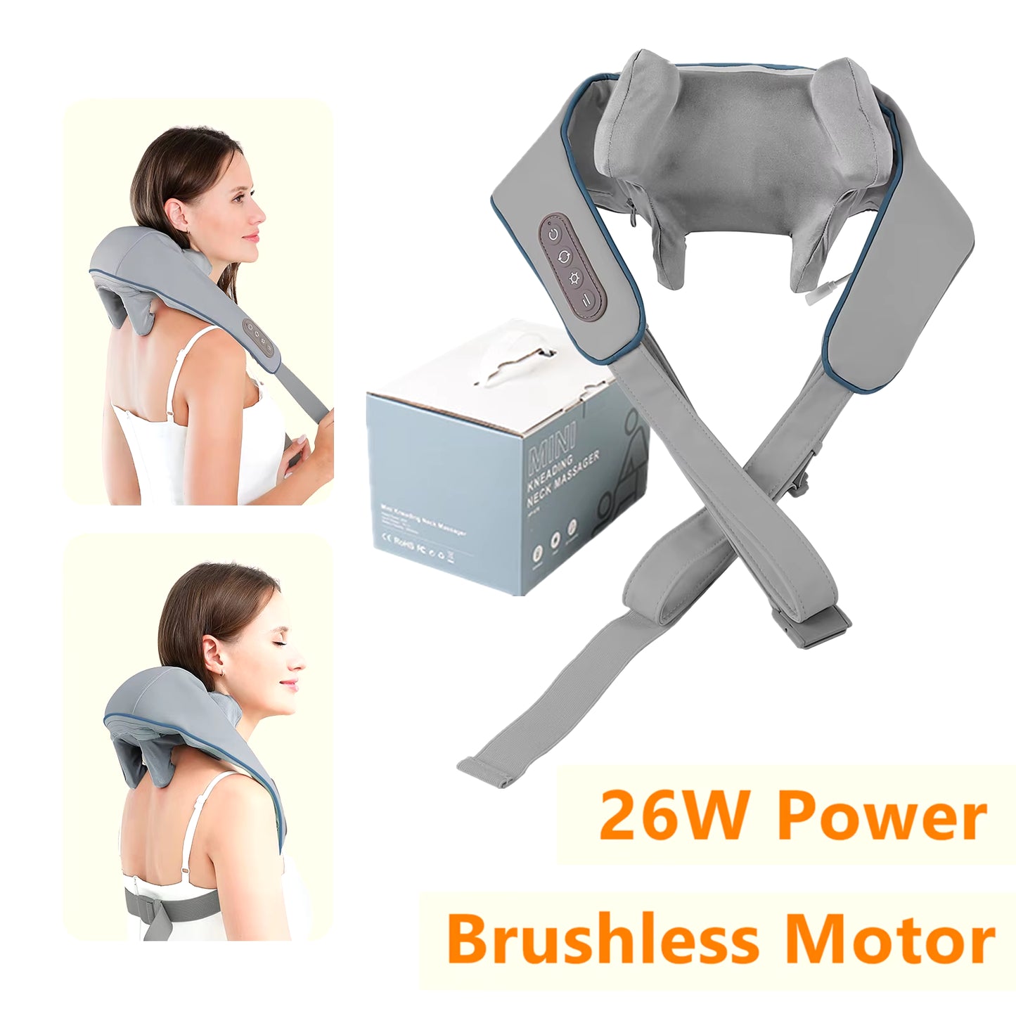 Châle de Massage Cervical Sans Fil – 26W, Chauffant et Pétrissant, Soulage le Cou, le Dos et les Épaules | Masseur Shiatsu Relaxant Ezilus