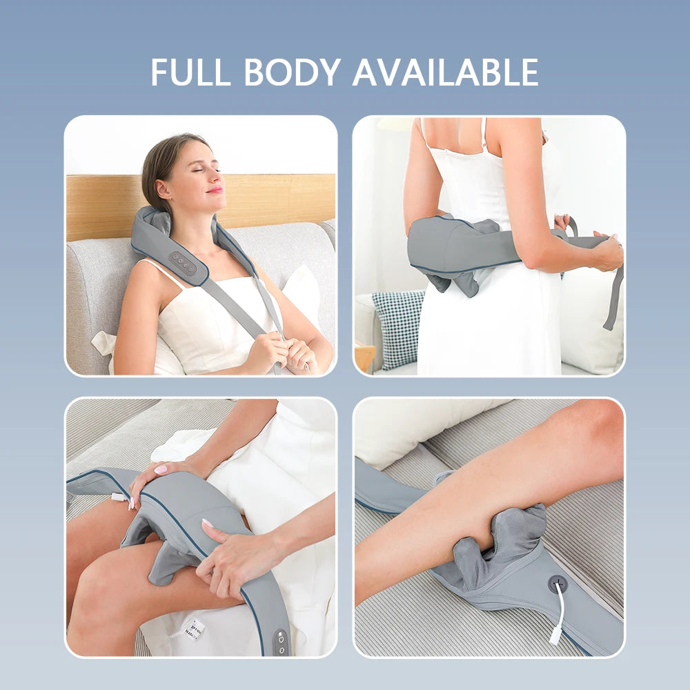 Châle de Massage Cervical Sans Fil – 26W, Chauffant et Pétrissant, Soulage le Cou, le Dos et les Épaules | Masseur Shiatsu Relaxant Ezilus