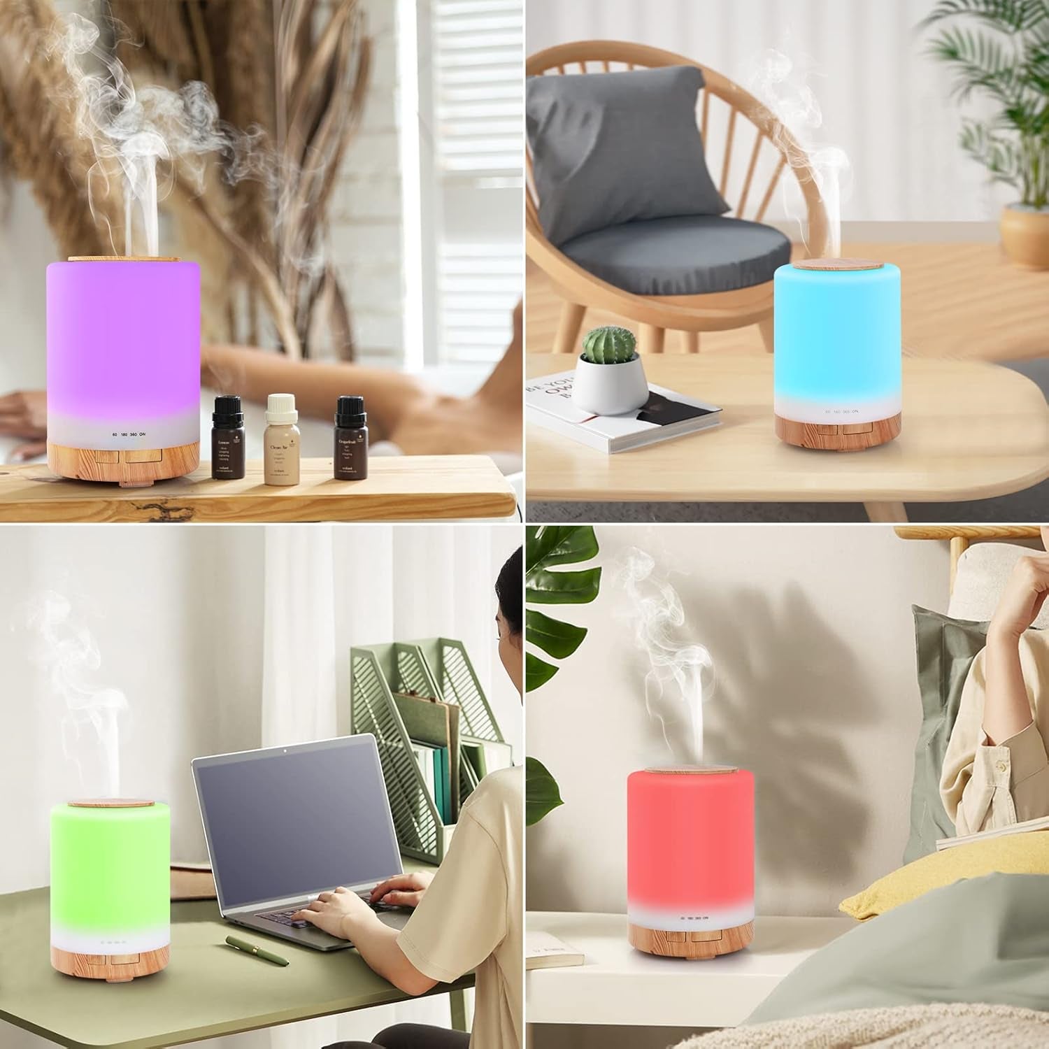 Diffuseur d’Huiles Essentielles WD&CD 300ML – Ambiance Zen & Éclairage LED 7 Couleurs