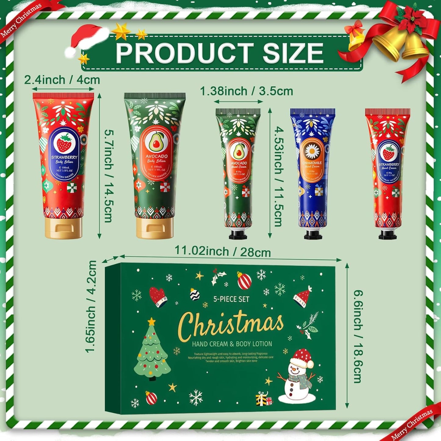 Coffret Noël Crèmes Mains & Corps – 5 Parfums Festifs – 3 Crèmes Mains + 2 Lotions Corps – Idée Cadeau Femme Hiver