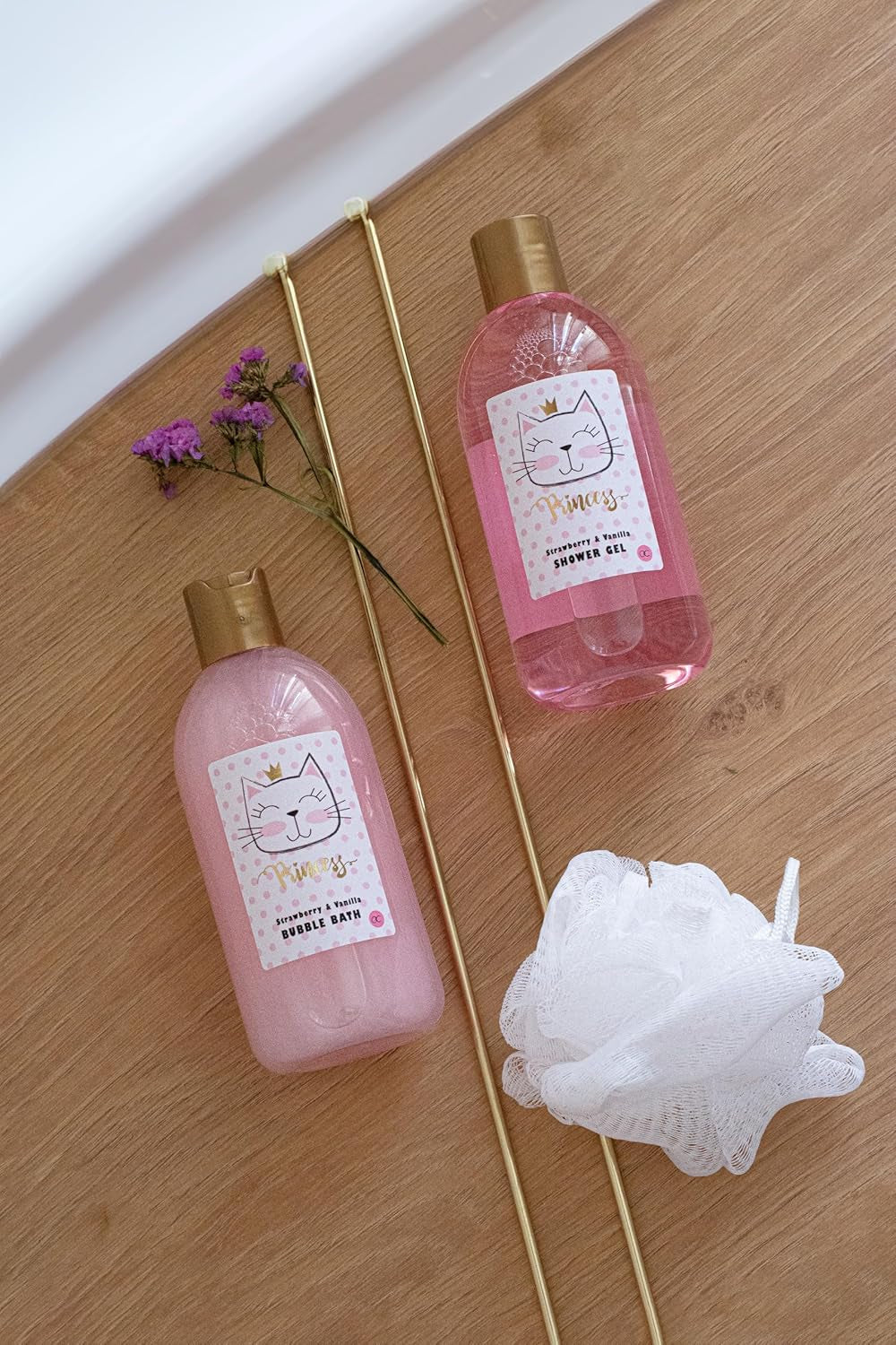 Coffret Bain Princess Kitty – Kit Douche 7 Pièces Fraise & Vanille – Cadeau Fille, Enfant & Adolescente