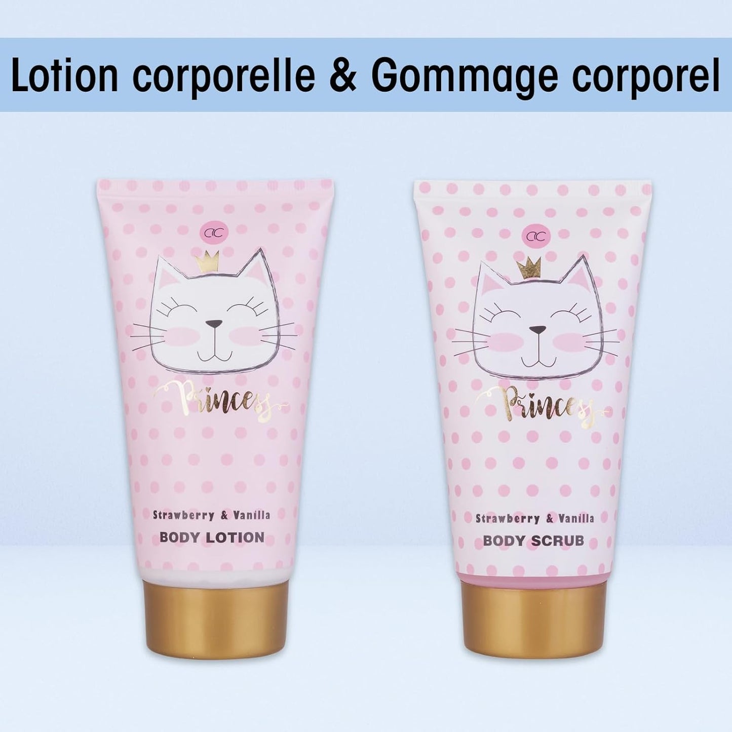 Coffret Bain Princess Kitty – Kit Douche 7 Pièces Fraise & Vanille – Cadeau Fille, Enfant & Adolescente