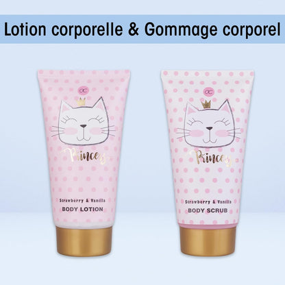 Coffret Bain Princess Kitty – Kit Douche 7 Pièces Fraise & Vanille – Cadeau Fille, Enfant & Adolescente