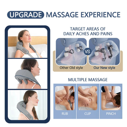 Châle de Massage Cervical Sans Fil – 26W, Chauffant et Pétrissant, Soulage le Cou, le Dos et les Épaules | Masseur Shiatsu Relaxant Ezilus