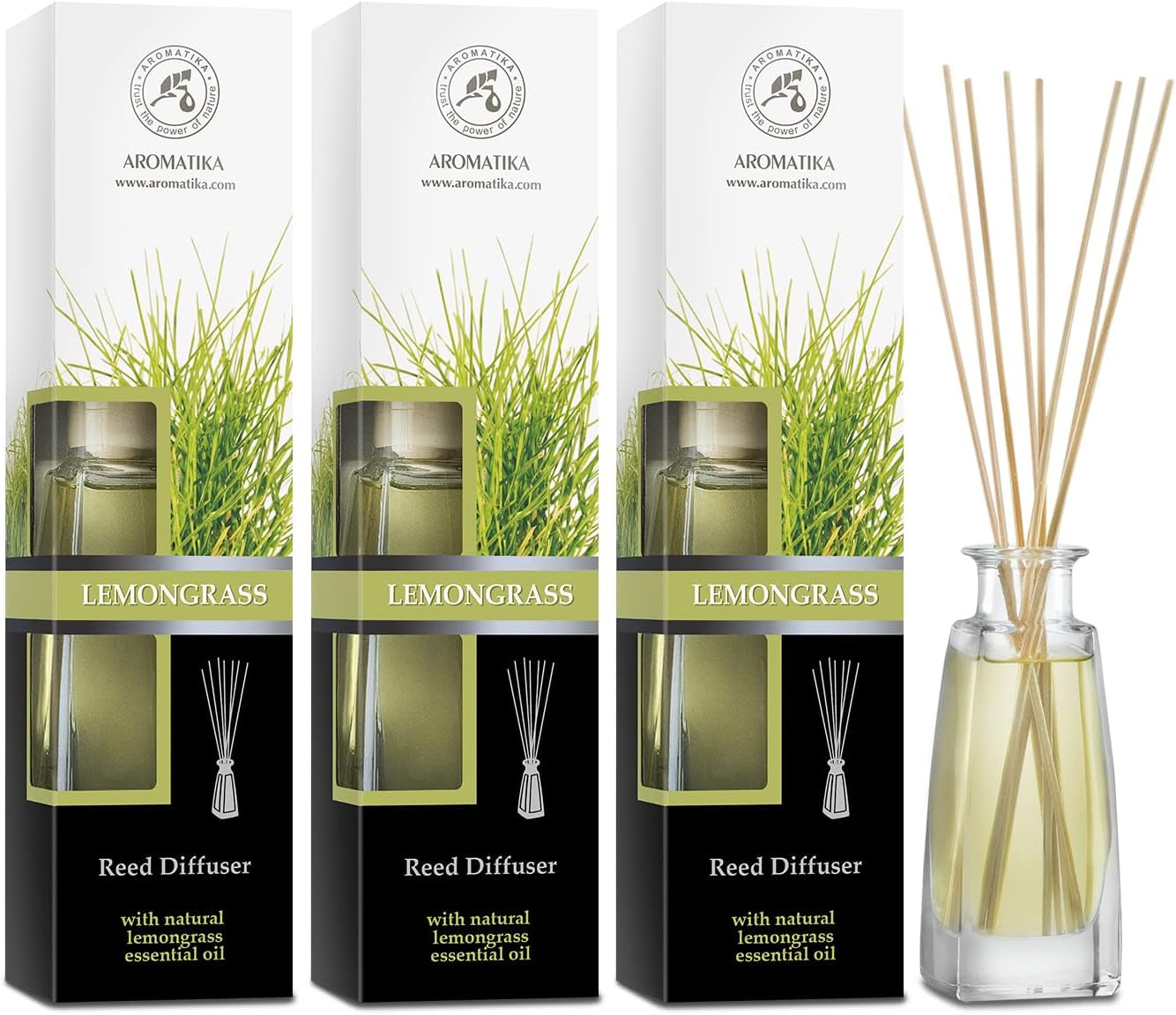 Coffret Diffuseur de Parfum à la Citronnelle – Huiles Essentielles Naturelles | 3 Flacons de 100ml – Fragrance Fraîche, Anti-Odeur & Durable