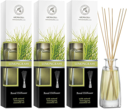 Coffret Diffuseur de Parfum à la Citronnelle – Huiles Essentielles Naturelles | 3 Flacons de 100ml – Fragrance Fraîche, Anti-Odeur & Durable