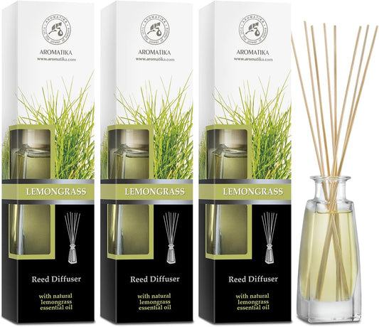Coffret Diffuseur de Parfum à la Citronnelle – Huiles Essentielles Naturelles | 3 Flacons de 100ml – Fragrance Fraîche, Anti-Odeur & Durable