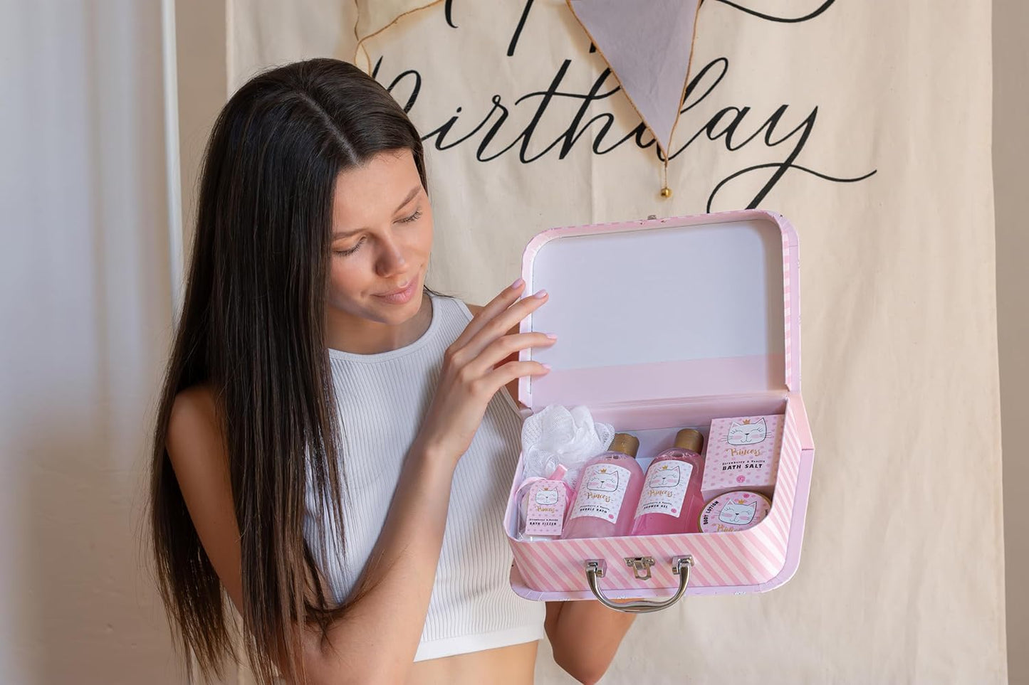 Coffret Bain Princess Kitty – Kit Douche 7 Pièces Fraise & Vanille – Cadeau Fille, Enfant & Adolescente