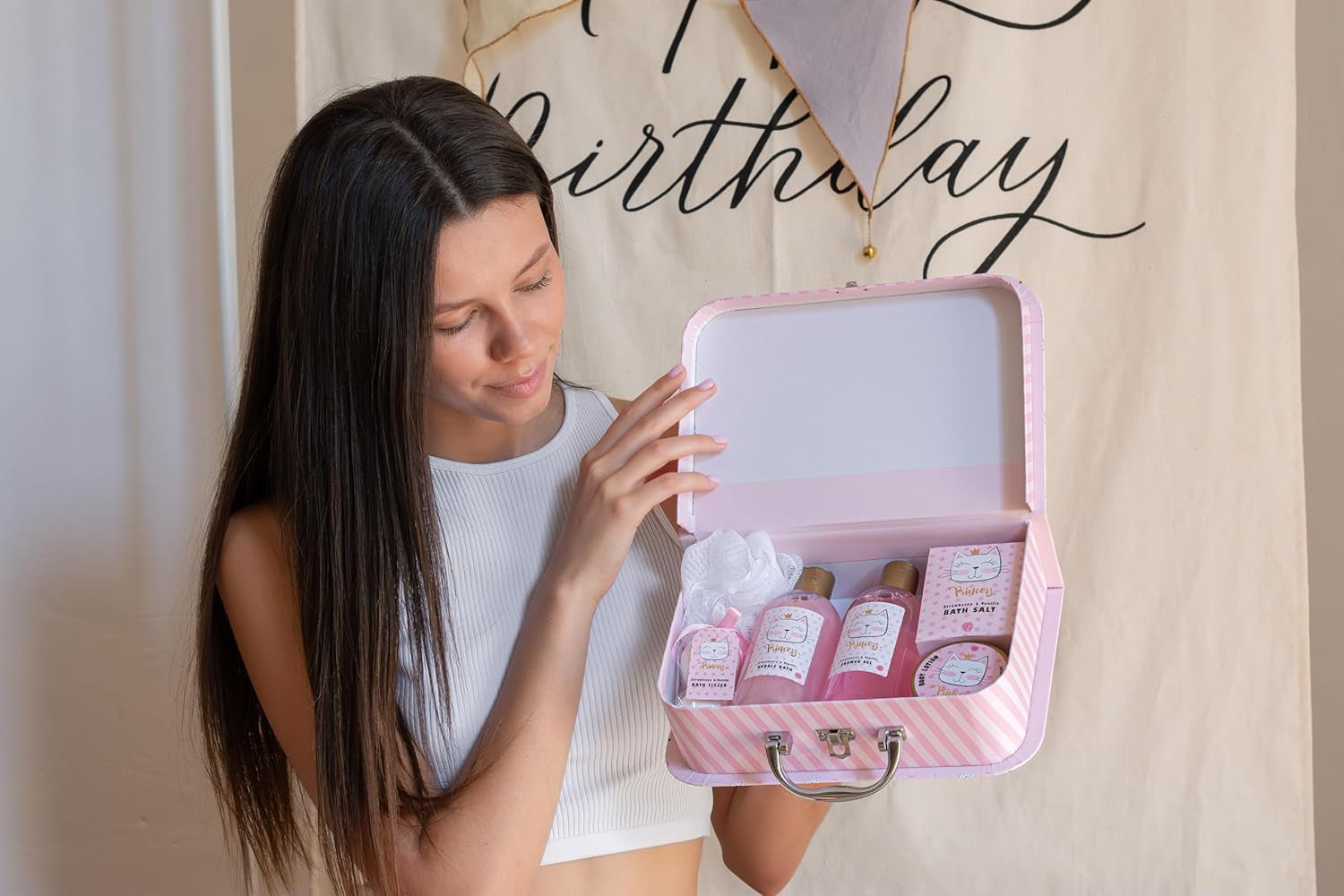 Coffret Bain Princess Kitty – Kit Douche 7 Pièces Fraise & Vanille – Cadeau Fille, Enfant & Adolescente