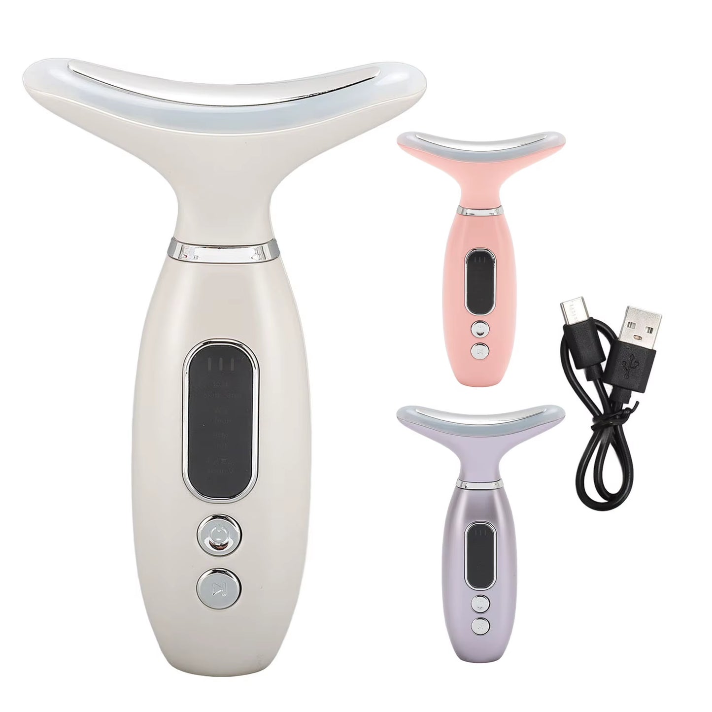 Appareil de Massage Facial Chauffant & Vibrant – Soin Raffermissant du Visage et du Cou, Stimulation & Éclat de la Peau