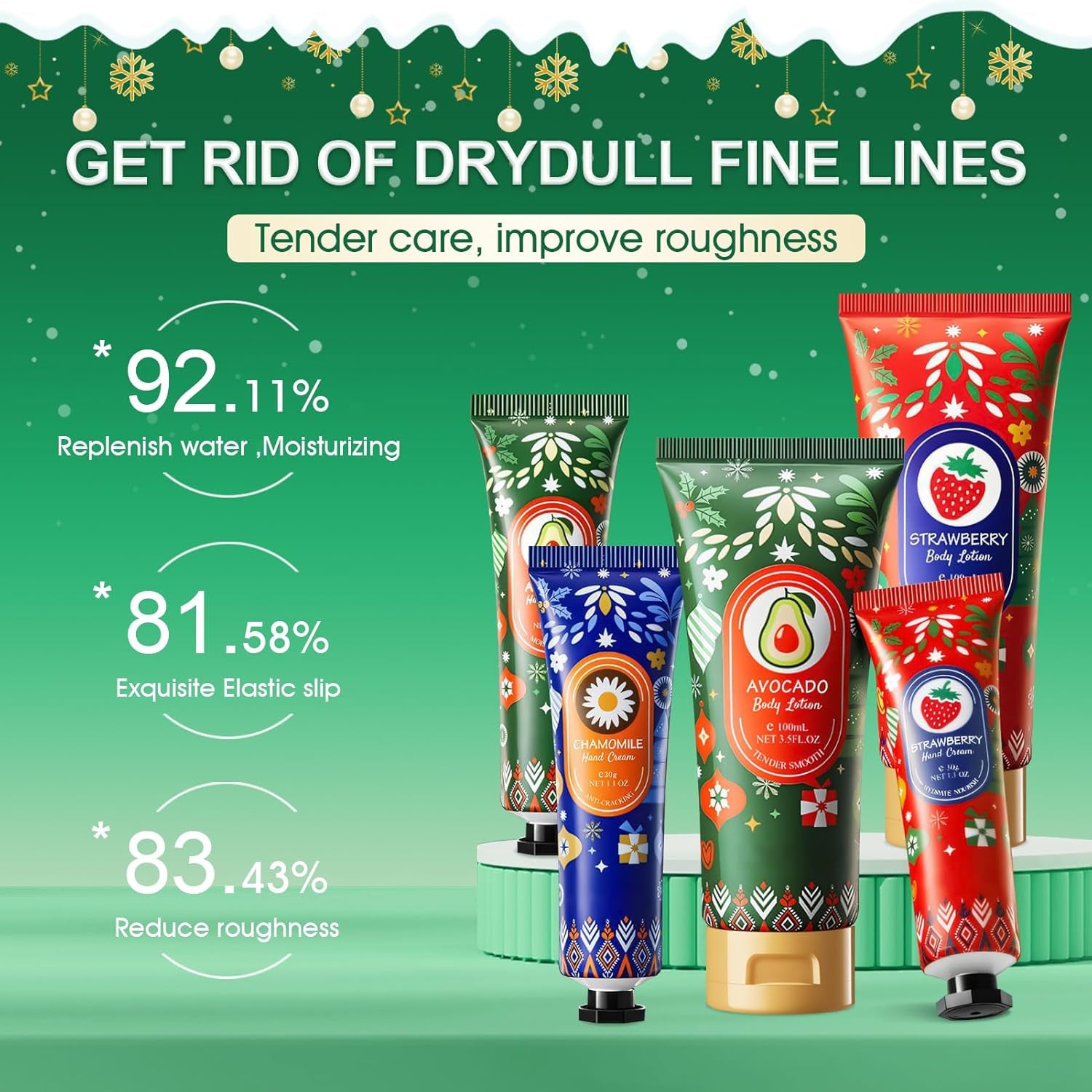 Coffret Noël Crèmes Mains & Corps – 5 Parfums Festifs – 3 Crèmes Mains + 2 Lotions Corps – Idée Cadeau Femme Hiver