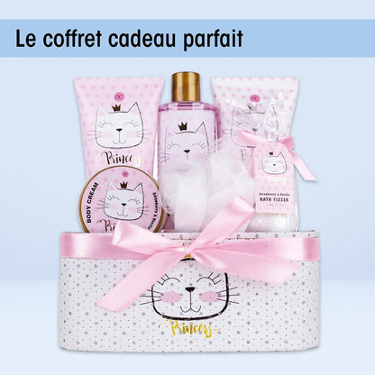 Coffret Bain Princess Kitty – Kit Douche 7 Pièces Fraise & Vanille – Cadeau Fille, Enfant & Adolescente