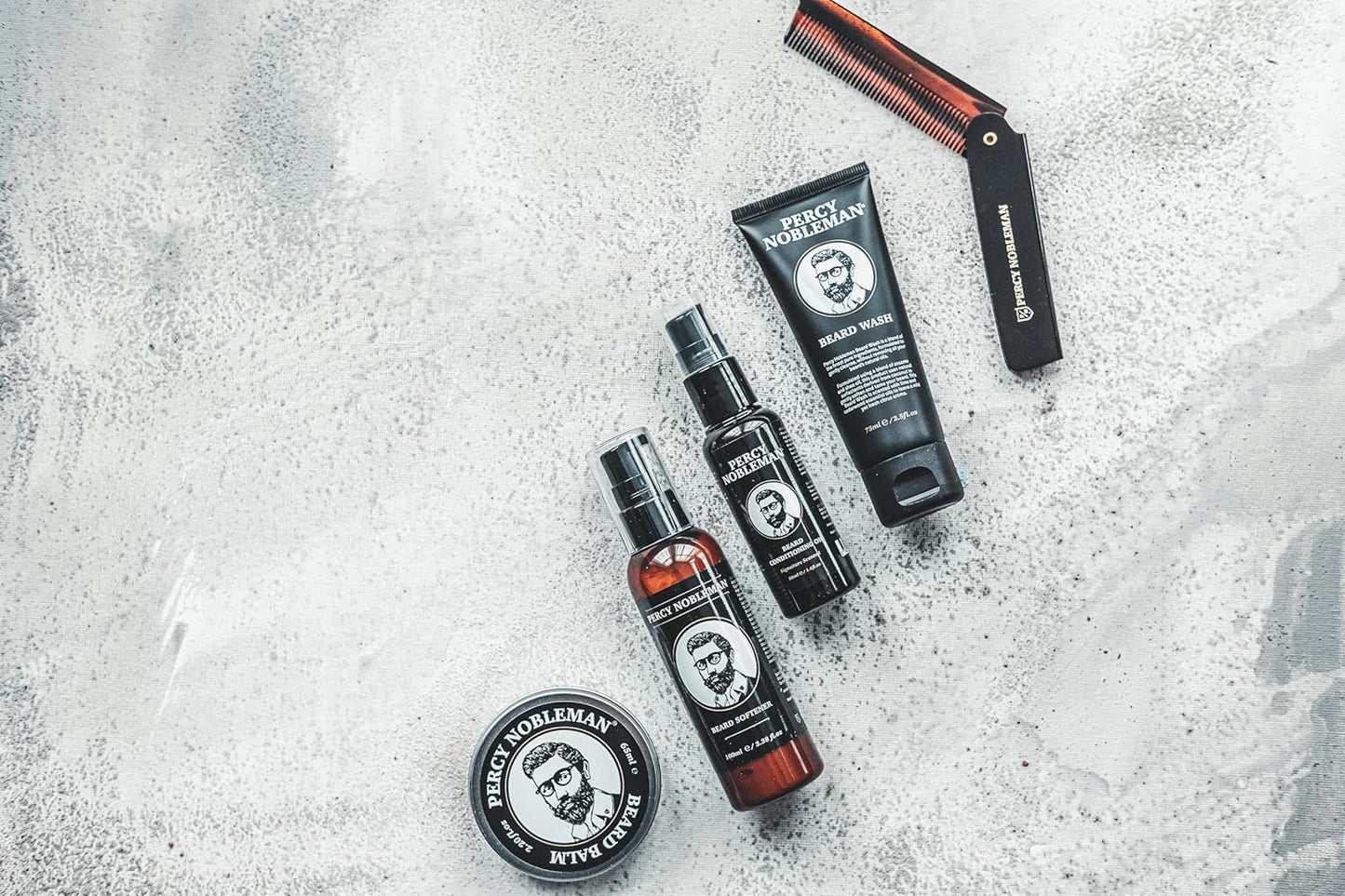 Percy Nobleman – Kit Complet Soin Barbe – Adoucissant, Huile, Baume, Shampoing & Peigne Pliable – Coffret Idéal Pour Homme