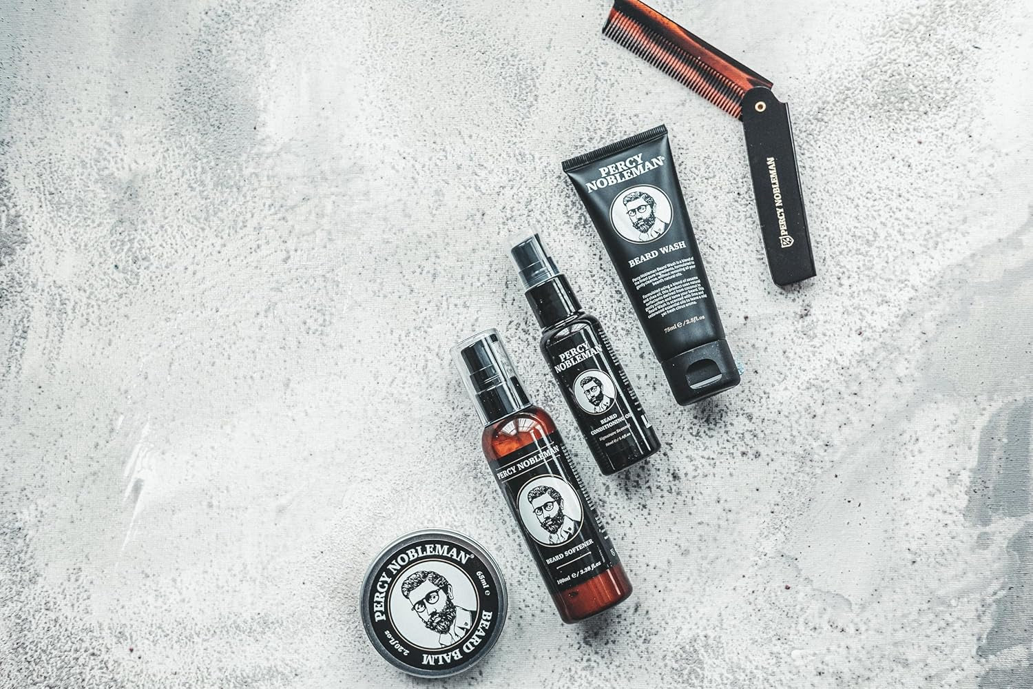 Percy Nobleman – Kit Complet Soin Barbe – Adoucissant, Huile, Baume, Shampoing & Peigne Pliable – Coffret Idéal Pour Homme