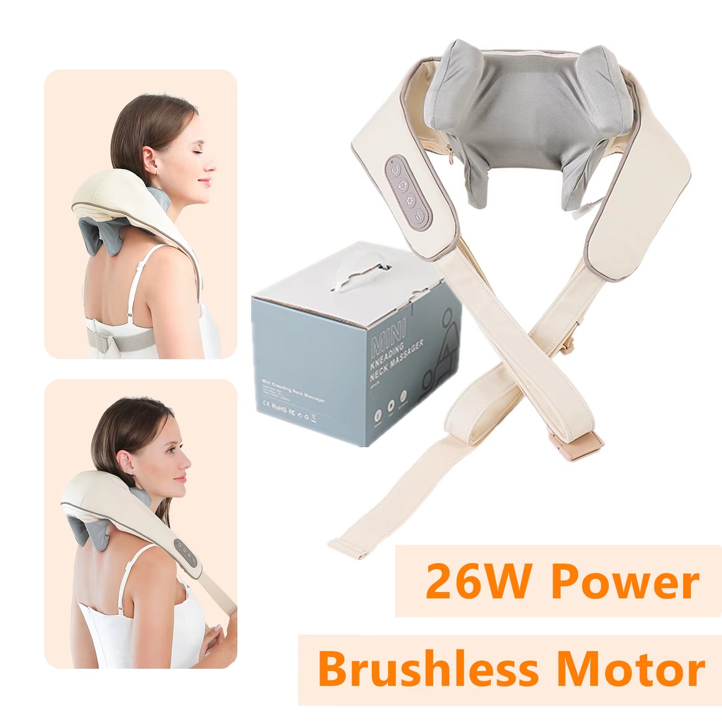 Châle de Massage Cervical Sans Fil – 26W, Chauffant et Pétrissant, Soulage le Cou, le Dos et les Épaules | Masseur Shiatsu Relaxant Ezilus