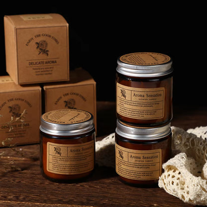 Bougie parfumée en verre marron – Sans fumée & aromathérapie – Décoration élégante pour la maison, cadeau d’anniversaire ou Saint-Valentin